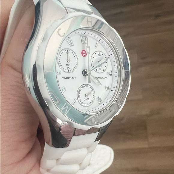 Michele Silver and White Chronograph Watch - Picture 7 of 7
